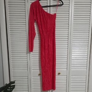 ASOS One-Shoulder Fuchsia Pleated Midi Dress